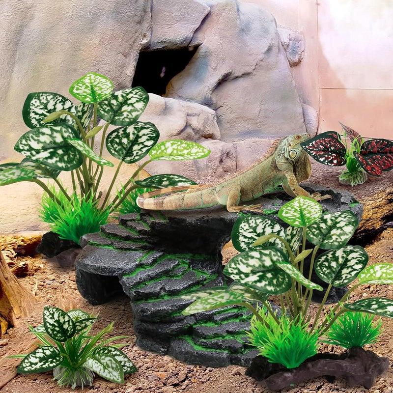 Moonorange Reptile Artificial Plants, Terrarium Plants Decorations Supplies, Aquarium Fish Tank Plant, Amphibian Habitat Hideout Tank Accessories(M Set-4pcs/B) - Image 3
